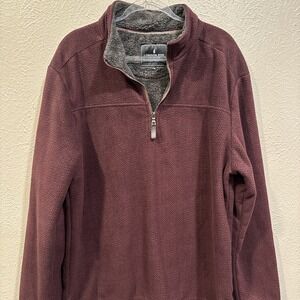 London Fog Men's 2XL BurgandyHerringbone Fleece-Lined Quarter Zip Pullover